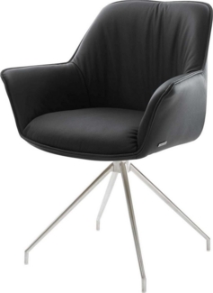 Esszimmerstuhl Keila-Flex mit Armlehnen Echt-Leder Schwarz Kreuzgestell konisch Edelstahl
