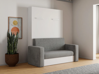 Vente-unique - Ausziehbares Sofa 140 x 200 cm + Matratze - Manuelle vertikale Öffnung - Weiß & Grau - VACIALA II