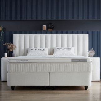 Pointhome Boxspringbett Set, WoollyBedd, Bett-Set ohne oder mit Nachttischen (1x H3/H4Matratze, 2xBettkasten, 1xBettkopfteil, 2 optionale Nachttisch), 5-lagige einseitige Taschenfederkern-Matratze, Betthöhe 34 cm