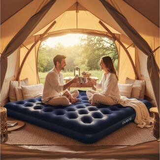 Avenli Luftmatratze Luftbett Camping 203x183x22cm für 2 Personen, (aufblasbar Ideal als Reisebett oder Isomatte, für Indoor und Outdoor mit beflockter Oberfläche), Campingmatratze ohne Pumpe