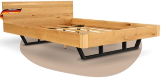 DELUKE® Massivholzbett 180x200cm KEILO - Eichenholz | Bettrahmen mit Bettkopf, Holzbett naturgeölt, Metallkufen | Bettgestell Doppelbett Futonbett