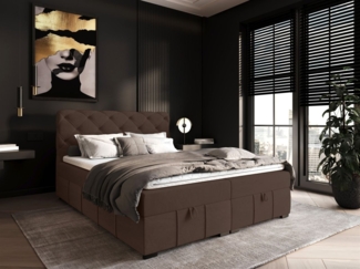 Boxspringbett Schlafzimmerbett GISEL 160x200cm Stoff Salvador Schokobraun