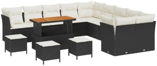 vidaXL 14-teiliges Garten-Sofa-Set mit Kissen, schwarzem Poly-Rattan und Akazienholz 3361550