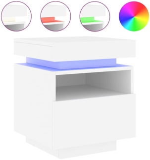 Nachttisch Nachtschrank mit LED-Leuchten Weiß 40x39x48,5 cm
