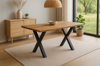 Esstisch Baumkante Massiv Mango rough 120 x 80 schwarz X-Gestell MIRABELLE 170249032