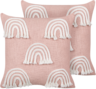 Kissen 2er Set Geometrisches Muster LEEA Baumwolle 45 x 45 cm Pastellrosa