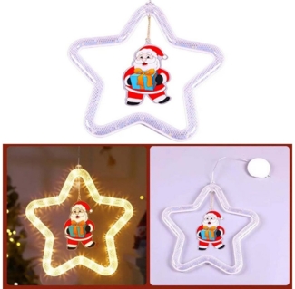 QUBEBU LED Stern Sterne Weihnachtsbeleuchtung Aufhängen Batteriebetriebene, Saugnäpfe, Weihnachtsmann, Fensterbeleuchtung Weihnachten,für Fenster, Kinderzimmer, Weihnachten