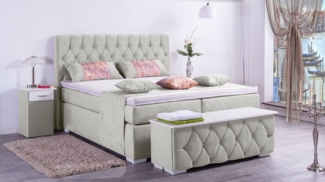 Meisterbetten Boxspringbett Jana 140x220 in VS-Alugrau, Matratzenbezug Nano, Ergoflex-Topper