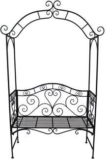 Gartenbank LONI mit Rosenbogen - 124cm Breit, Stahl, Schwarz | Terrassenbank Wetterfest Sitzbank Outdoor Bank