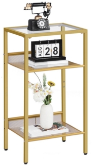 Hoobro Beistelltisch 3-stöckiger Nachttisch (Telefontisch, mit Platte aus gehärtetem Glas und Gitter), Sofatisch für Wohnzimmer, Schlafzimmer