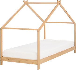 Kinder-Hausbett Kiefernholz hellbraun Lattenrost 90 x 200 cm ORLU