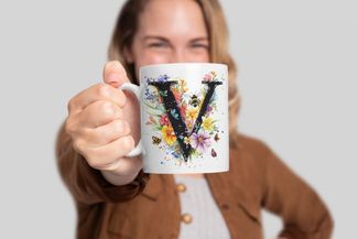 WS-Trend Tasse Name A bis Z und 0 bis 9 Blumen Bienen Kaffeetasse Teetasse Geschenk, Keramik