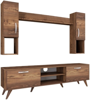 Dmora Wohnzimmermöbel Tino, Modulares Wohnzimmerset, Mehrzweck-Wohnzimmermöbel, Moderner TV-Schrank, 180x35 h49 cm, Nussbaum