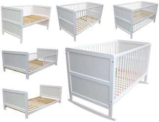 Micoland Kinderbett Kinderbett Juniorbett Beistellbett Wiege 140x70cm 4in1 weiß