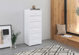 Rauch Möbel Prandon Hochkommode, Kommode, Schubladenkommode, Beistellschrank, Kommode weiß, 6 Schubkästen, Farbe Alpinweiß, Schalengriff, 47 x 119 x 42 cm