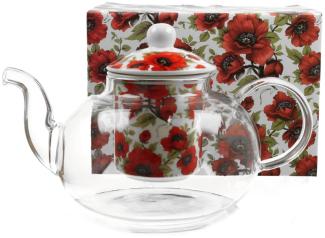 DUO FLORAL Teekanne 1000 ml LINA mit Teesieb, Glas - New Bone China Porzellan