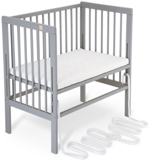 FabiMax Beistellbett Babybett Boxspring grau, 90 x 55 cm Liegefläche, aus Buchenholz, Stufenlos höhenverstellbar 40-73 cm, Holz-Lattenrost