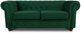 Sofa Chesterfield Asti 2-Sitzer, Couchgarnitur 2-er, Sofagarnitur, Couch mit Holzfüße, Polstersofa - Glamour Design, Velours (Dunkelgrün (Velvet 78))