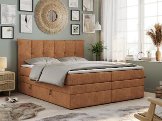 Boxspringbett 7-Zonen Taschenfederkernmatratze und Topper - PREMIUM-10-KING - 160x200cm - Orange Stoff - H4