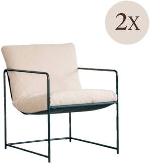 Dmora Satz mit 2 Sesseln Appare, Sessel mit Bouclé-Stoff bezogen, gepolsterter Stuhl, Sitz mit Metallarmlehnen, 61x67h75 cm, Beige