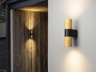 KONSTSMIDE Temi Außenwandleuchte schwarz gold IP54 GU10 up down 6,5 x 11,5 x 23,5 cm