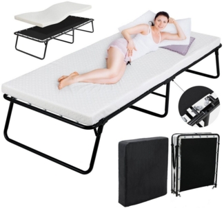 TLGREEN Klappbett Reisebett, Metallbett, Erwachsene Gästebett Gästebett Klappbar, Einzelbett, 80x190 cm, mit Memoryschaum-Matratze