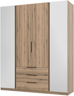 Selsey 'Kaja' Kleiderschrank 4-türig mit 2 Spiegeln & 3 Schubladen, Eiche Evoke, ca. 239 x 200 x 62 cm