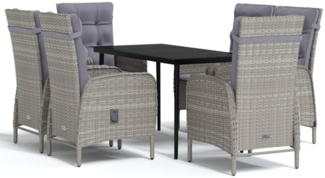 vidaXL 7-tlg. Garten-Essgruppe mit Kissen Grau und Schwarz 3099374