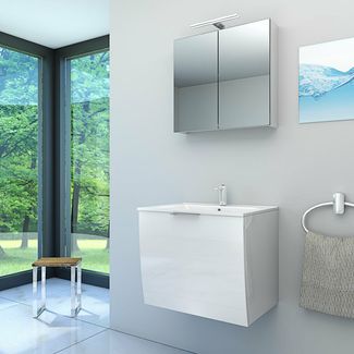 Badmöbel Set Gently 1 V1 Weiß MDF Waschtisch 60cm JA mit 1x5W LED / 1x Energiebox