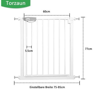 FIVMEN Treppenschutzgitter Türschutzgitter Treppengitter ohne bohren für Kindersicherheit, 76cm Hoch Weiß/Schwarz aus Metall