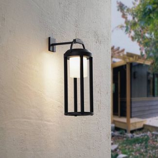 Lucande Außen-Wandleuchte Tilena, LED, Metall, Schwarz warmweiß IP54, LED 2 W gesamt, warmweiß