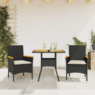 vidaXL 3-tlg. Garten-Essgruppe mit Kissen Schwarz Poly Rattan Akazie 3278697