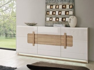 Sideboard 194cm Kommode Wohnzimmer weiß sonoma eiche inkl. Beleuchtung