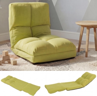 Bodensessel HWC-N45, Schlafsessel Klappsessel Funktionssessel, Schlaffunktion faltbar Stahlrahmen Samt ~ grün