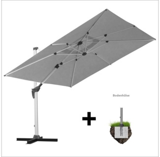 anndora-sonnenschirm Ampelschirm aus Aluminium Marktschirm, LxB: 300,00x300,00 cm, mit Bodenanker, wasserabweisende Beschichtung - 360° schwenkbar - Kurbelmechanik