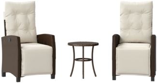 vidaXL 3-tlg. Bistro-Set mit Kissen Braun Poly Rattan 365250