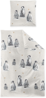 Irisette Biber Bettwäsche Panda 155x220 Pinguine Sterne beige grau 8645-80
