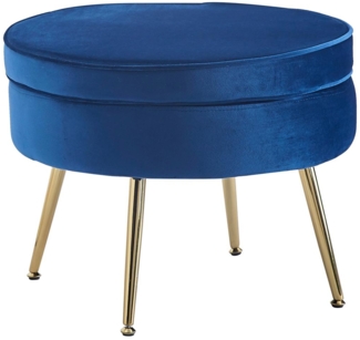 Sitzpouf Rund Dunkelblau 52 x 52 cm Samt mit Metallbeinen Gold