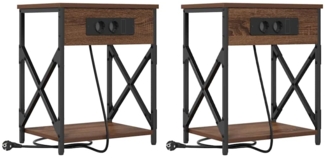 vidaXL Nachttisch mit Ladestation 2 pcs Braune Eiche 41 x 31 x 51 cm 859514