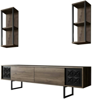 Dmora Fernsehschrank Axa, Ständer für Wohnzimmerfernseher, Niedriges Wohnzimmer-Sideboard, TV-Ständerbasis, 180x30h48 cm, Walnuss und Schwarz