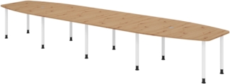 bümö Konferenztisch oval 520x130 cm großer Besprechungstisch in Asteiche, Besprechungstisch mit Gestell in weiß, Meetingtisch für 18 Personen, XXL-Tisch für Besprechungsraum & Meeting, KT52C-R-W