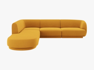 Micadoni 6-Sitzer Ecke links Sofa Miley | Beinfarbe Black Plastic, Gelb, Samt