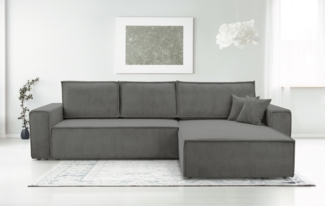 AX LIVING Dunkelgrau Cord Couch L Form – Cedria Wohnlandschaft 287cm
