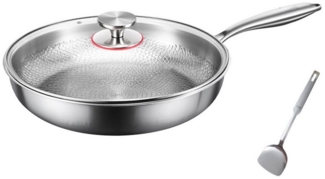 DOPWii Bratpfanne Titan Bratpfanne mit Deckel & Spatel,Titanpfanne-Nutrition zum Kochen, Antihaft Gehämmerter Wok Titanpfanne,für Küche und Camping,28CM