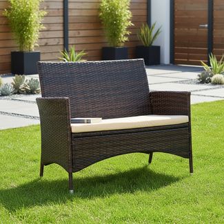 Rattan Gartenbank schwarz/braun mit Auflage Sitzbank Polyrattan Sitzkissen Sofa