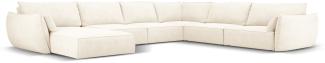 Micadoni 8-Sitzer Panorama Ecke rechts Sofa Kaelle | Bezug Light Beige | Beinfarbe Black Plastic