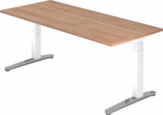 bümö® Design Schreibtisch XB-Serie höhenverstellbar, Tischplatte 200 x 100 cm in Nussbaum, Gestell in weiß/alu poliert