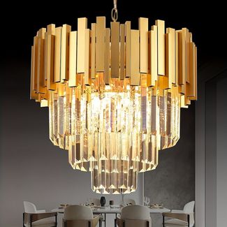 JDONG Kronleuchter Kristall Pendelleuchte Gold Chandelier Klein, Deckenleuchte Hängeleuchte für Esszimmer Flur Restaurant,B:40*H:143 CM