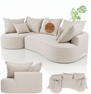 Juskys Sofa Tirano - Bouclé Creme , Ecksofa mit L-Form, mit Rücken- & Dekokissen, 4-Sitzer Eckcouch, Schaumstoff - Ottomane links