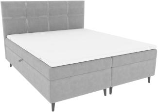 99rooms Skandie Boxspringbett Velours 200x200 cm Dunkelgrau Schaum Topper 4 cm